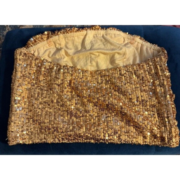 Free People XS Ta Da Sequin Embellished Crop Top Gold No Straps Y2K Party Club - Picture 12 of 16